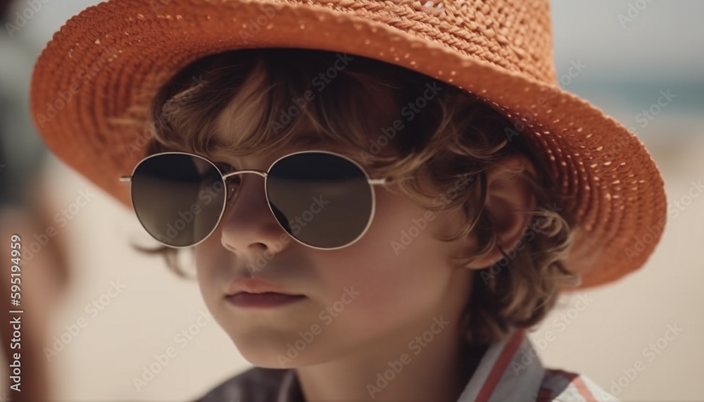 Cute boy in sunglasses enjoys summer vacation fun generated by AI Cute boy in sunglasses enjoys summer vacation fun generated by AI