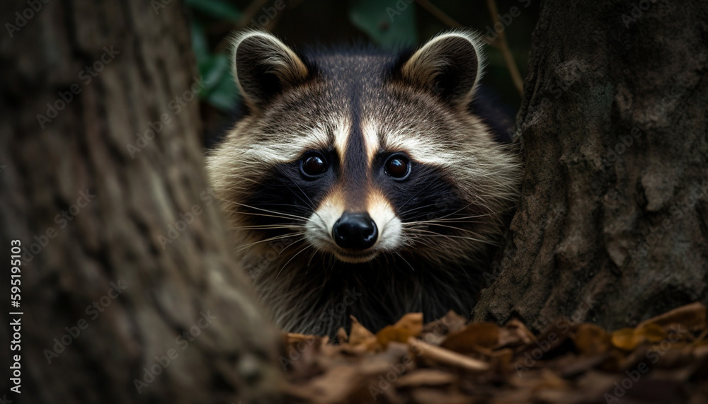 Fototapeta premium Fluffy red fox sitting on green grass generated by AI