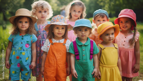 Smiling girls in cute dresses enjoy nature generated by AI