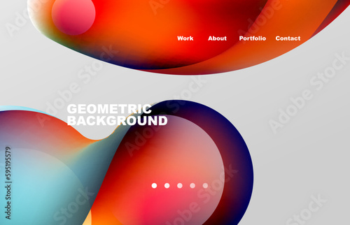 Landing page abstract liquid background. Flowing shapes, round design and circle. Web page for website or mobile app wallpaper