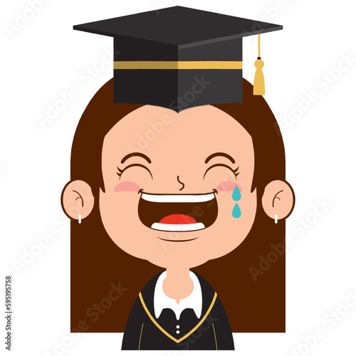 girl in graduation gown laughing face cartoon cute