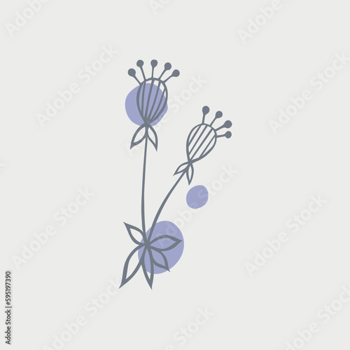 Hand drawn pattern with abstract Scandinavian nature elements on white background with pink spots. Doodle template for design. Vector illustration 