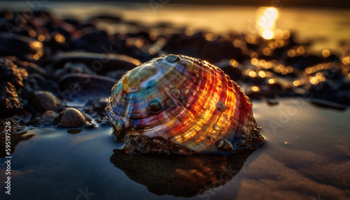 Seashell spiral reflects beauty in tranquil waters generated by AI