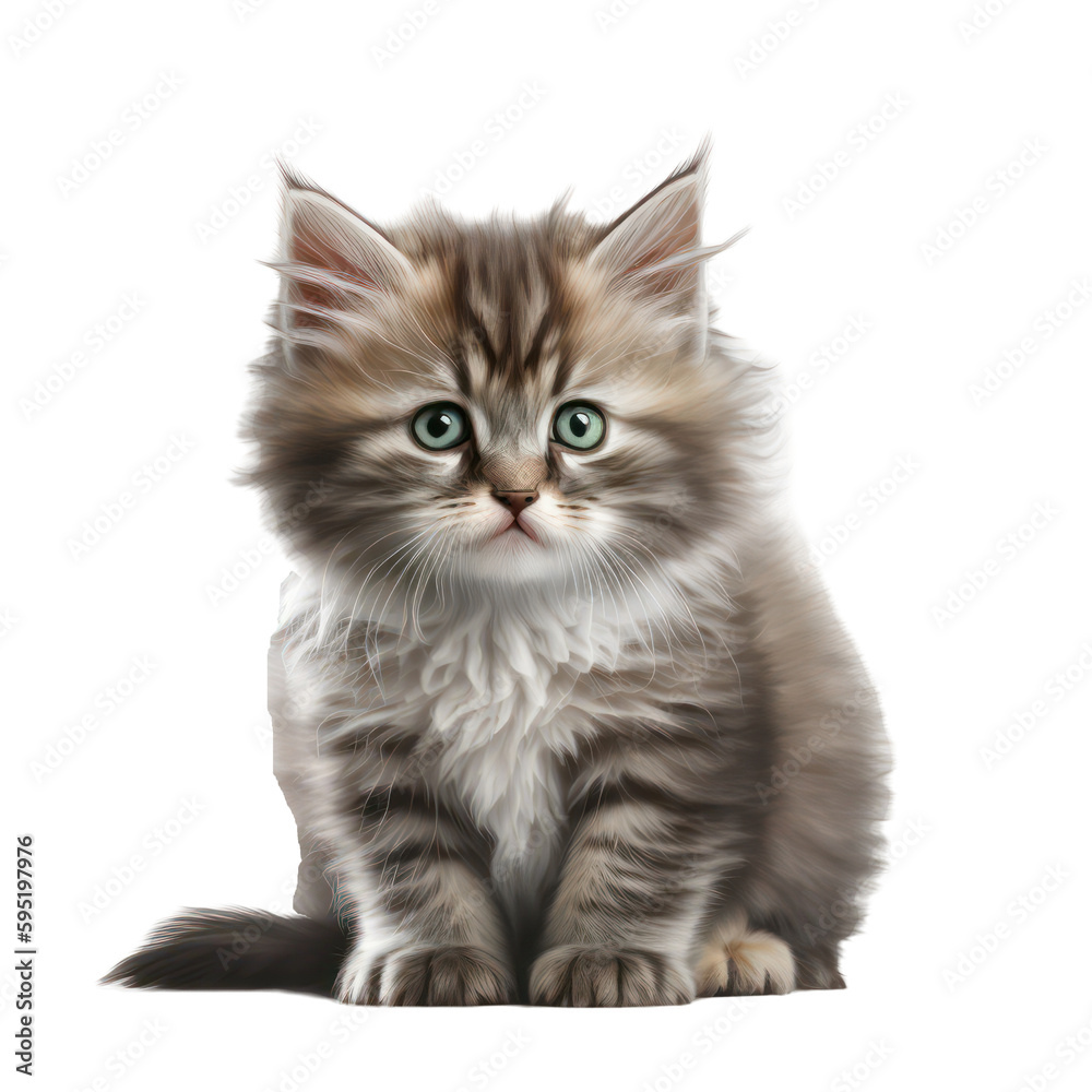 Kitten transparent on white background. Kitten portrait isolated on white background. Generative AI.