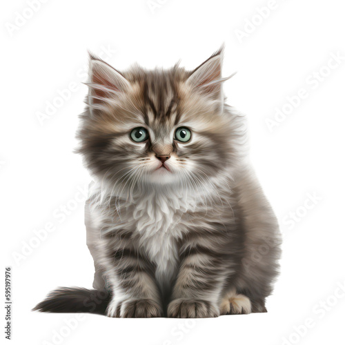 Kitten transparent on white background. Kitten portrait isolated on white background. Generative AI.