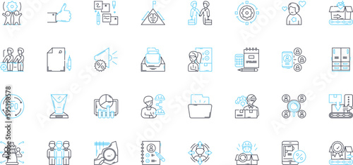 Operating squad linear icons set. Teamwork, Strategy, Coordination, Execution, Leadership, Efficiency, Tactics line vector and concept signs. Domination,Precision,Agility outline illustrations