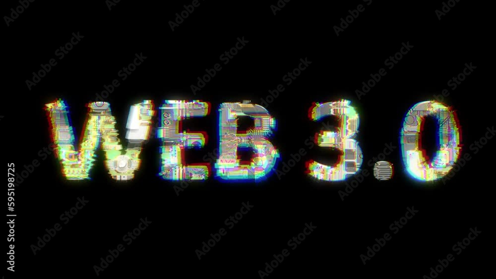 glitch style cybernetical animated text WEB 3 0 on black bg, isolated ...
