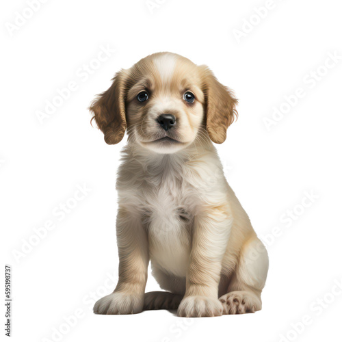 Cute puppy portrait. Puppy portrait isolated on white background. Whole body portrait of puppy. Generative AI.