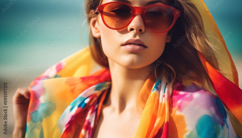Young woman in sunglasses exudes summer elegance generated by AI
