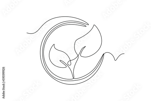 Continuous one line drawing environment ecology icon. World environment day concept. Single line draw design vector graphic illustration.