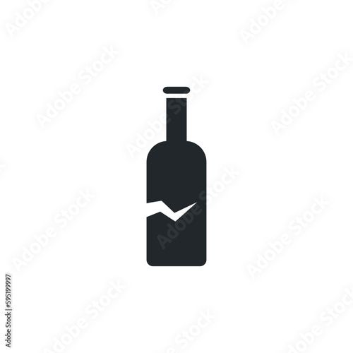 flat vector image isolated on white background, icon of cracked glass bottle, cullet or glass trash