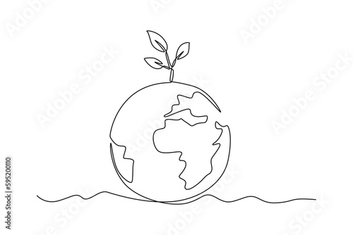 Continuous one line drawing plant seeds grow on the earth. World environment day concept. Single line draw design vector graphic illustration.