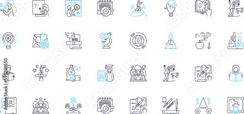College linear icons set. Learning, Pursuit, Scholarship, Knowledge, Growth, Success, Challenge line vector and concept signs. Diversity,Experience,Research outline illustrations