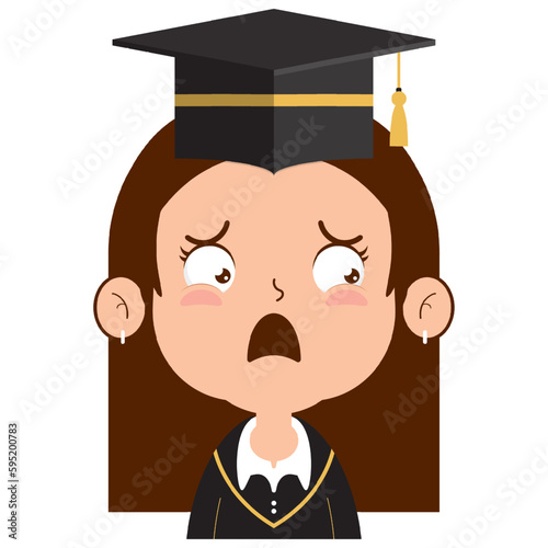 girl in graduation gown surprised face cartoon cute