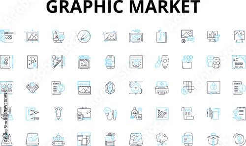 Graphic market linear icons set. Illustration, Logo, Branding, Typography, Vector, Design, Web vector symbols and line concept signs. Print,Identity,Presentation illustration