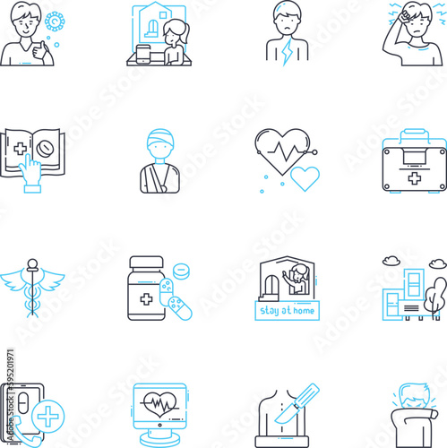 Digital health linear icons set. Remote care, Telemedicine, Wearables, mHealth, Healthtech, Wellness, E-health line vector and concept signs. Telehealth,Digitalization,Health data outline
