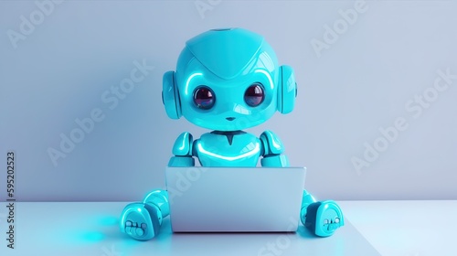Cute adorable baby robot rendered in the style of children-friendly cartoon animation fantasy style, generative ai 