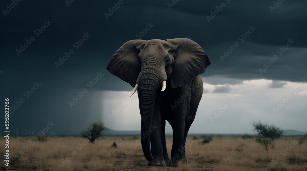 Obraz premium A cute elephant in bad weather