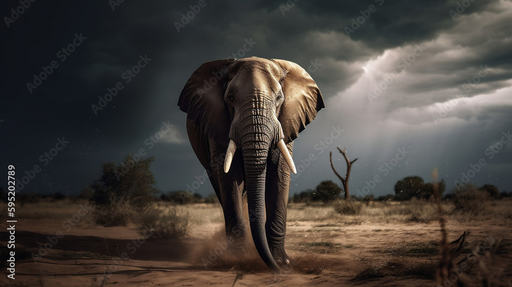 Fototapeta premium A cute elephant in bad weather