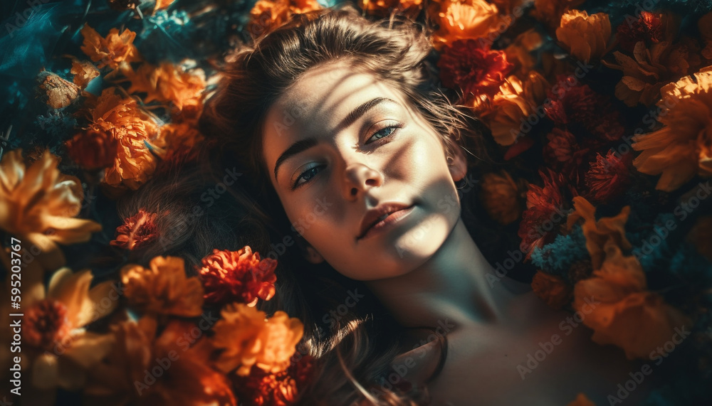 Young woman natural beauty shines in nature generated by AI Young woman natural beauty shines in nature generated by AI