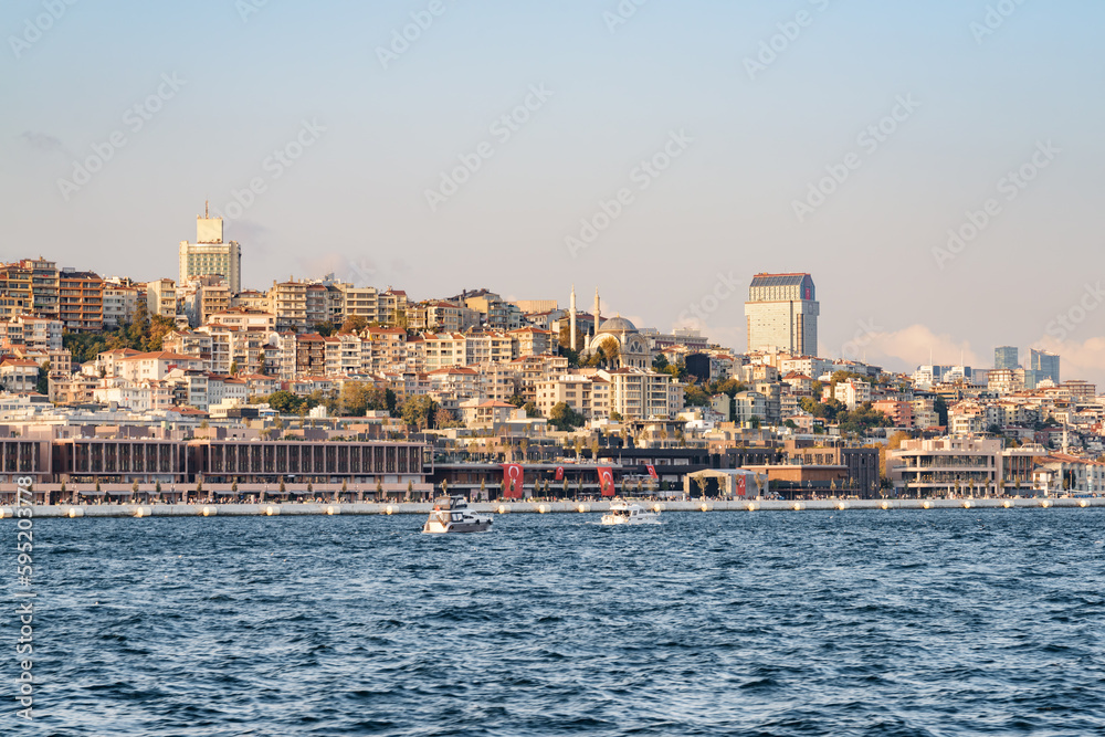 Obraz premium View of the modern buildings of Istanbul from the Bosporus.