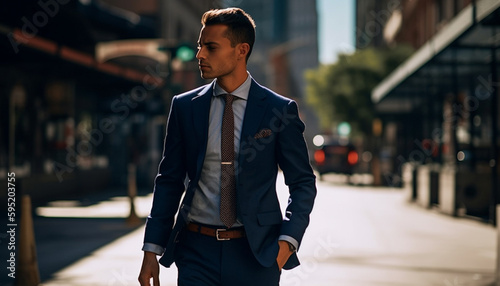 Confident businessman walking in city with elegance generated by AI