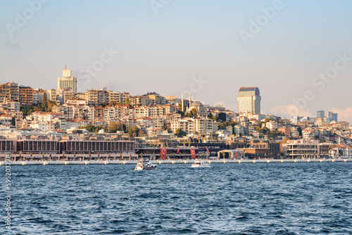 View of the modern buildings of Istanbul from the Bosporus. © efired