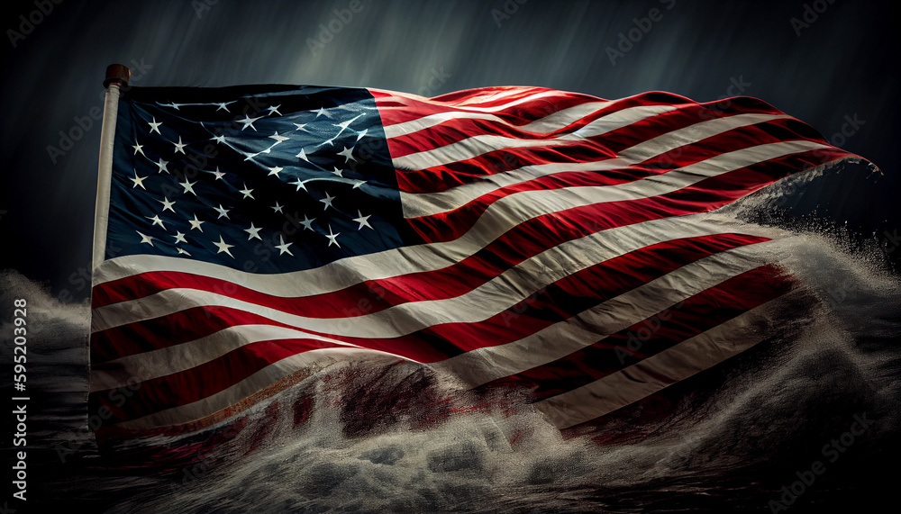 Obraz premium American Wave Flag background. Concept National holidays , Flag Day, Veterans Day, Memorial Day, Independence Day, Patriot Day Ai generated image 