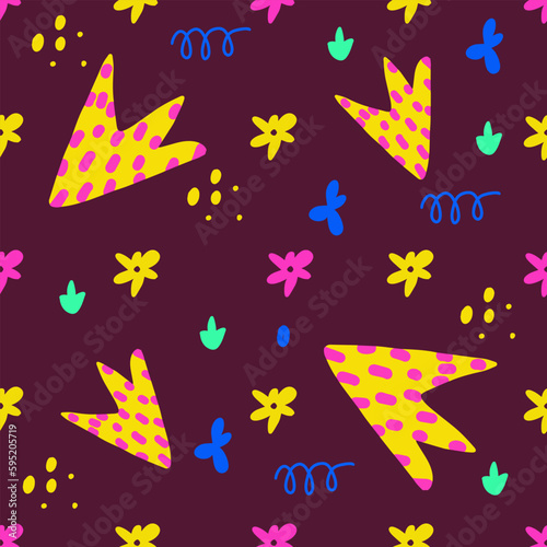 Trendy vector pattern with dots, shapes, lines, scribbles and objects. Doodles and different shapes. Background for print, cover, wallpaper, fabric, clothes, wrapper
