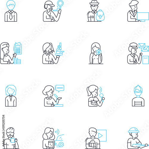 Personality linear icons set. Charismatic, Outgoing, Reserved, Introverted, Spontaneous, Impulsive, Calm line vector and concept signs. Emotional,Ambitious,Creative outline illustrations