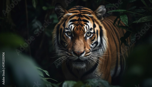 Bengal tiger staring, majestic beauty in nature generated by AI © Stockgiu