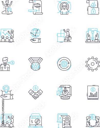 Improvement linear icons set. Progress, Growth, Betterment, Advancement, Development, Enhancement, Refinement line vector and concept signs. Upgrade,Amelioration,Enrichment outline illustrations