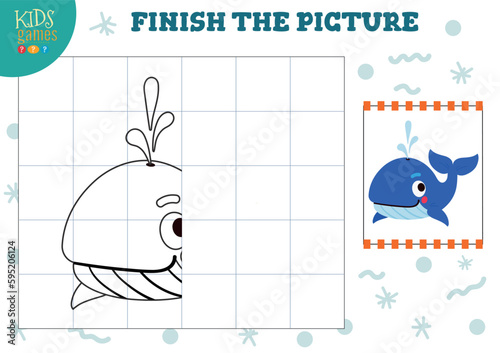 Copy picture vector illustration. Complete and coloring game for preschool and school kids