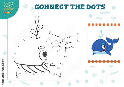 Connect the dots kids game vector illustration. Preschool children educational activity photo