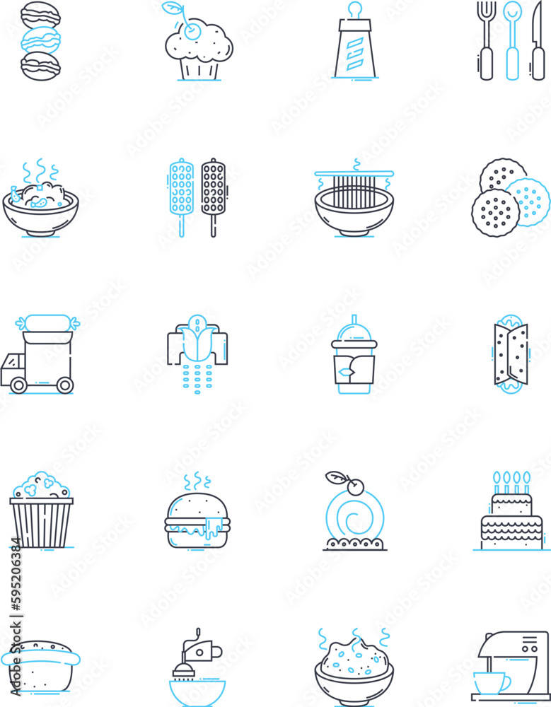Culinary Gastronomy linear icons set. Umami, Fusion, Gourmet, Artisan, Flavorful, Sustainable, Delicacy line vector and concept signs. Handmade,Locavore,Ingredient outline illustrations
