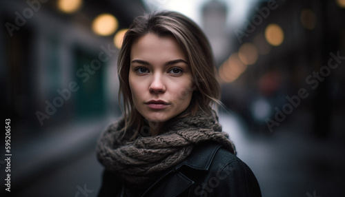 Young woman in city exudes confidence and elegance generated by AI © Stockgiu