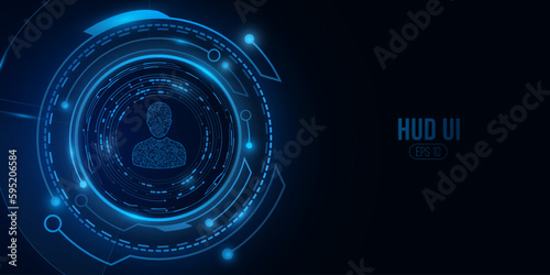 Glowing sci-fi HUD round for user account verification. UI design. Vector illustration