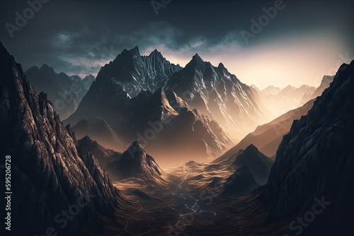 Sunrise over the mountains. Generative AI. © hugo