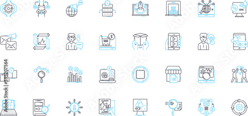 Influencer outreach linear icons set. Outreach, Influencers, Nerking, Collaboration, Branding, Promotion, Social media line vector and concept signs. Marketing,Engagement,Connections outline