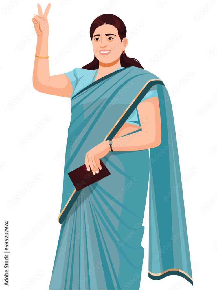 Indian Woman Politician showing victory sign