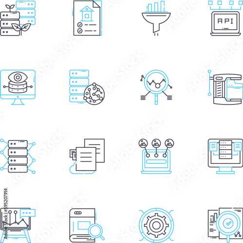 Risk assessment linear icons set. Probability, Uncertainty, Vulnerability, Threats, Consequences, Hazard, Assessment line vector and concept signs. Detection,Criticality,Security outline illustrations
