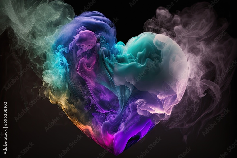 Colorful love heart shaped smoke. Generative AI. Colorful love heart shaped smoke. Generative AI.