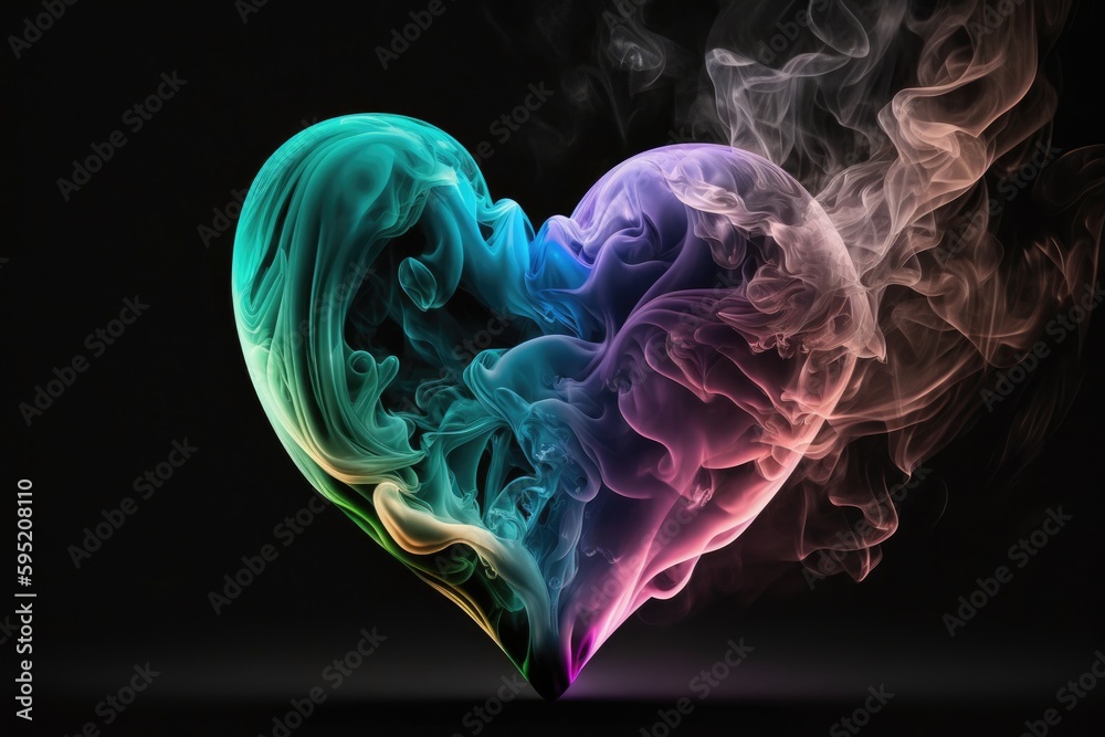 Colorful love heart shaped smoke. Generative AI. Colorful love heart shaped smoke. Generative AI.