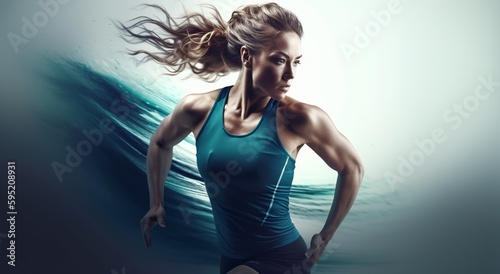 Running woman. Photo of sportswoman in motion on white background. AI digital illustration. 