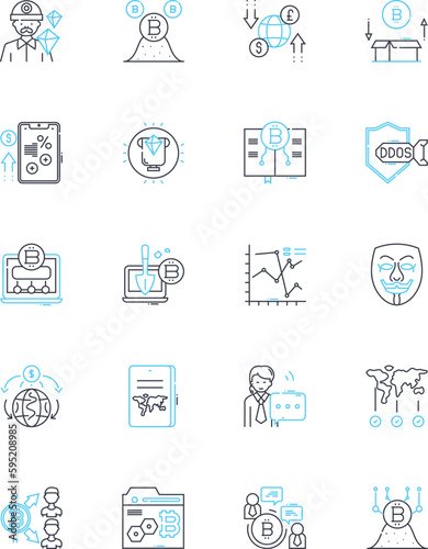 Peer-to-Peer lending linear icons set. Investment, Borrowing, Crowdfunding, Interest, Prosperity, Collaboration, Loans line vector and concept signs. Fundraising,Credirthiness,Piering outline