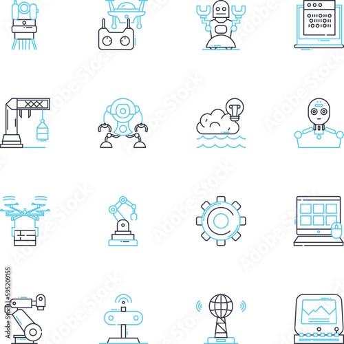Computer programming linear icons set. Code, Syntax, Debugging, Algorithms, Functions, Variables, Loops line vector and concept signs. Control,Compilation,Scripting outline illustrations