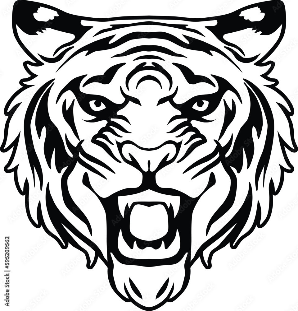Obraz premium Tiger Face Expression Illustration. Tattoo Art. Vector.