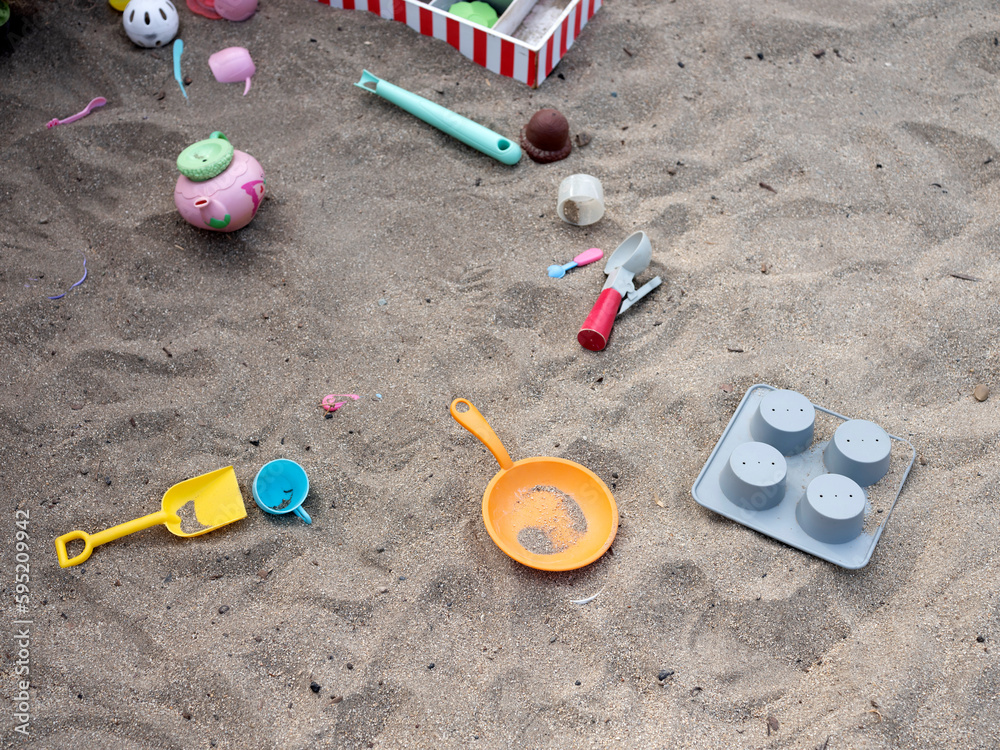 Sandpit with toys background,Sand beach with toys Sandpit with toys background,Sand beach with toys