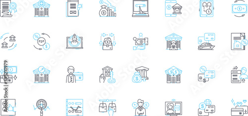 Credit oversight linear icons set. Regulation, Reporting, Evaluation, Risk, Compliance, Auditing, Security line vector and concept signs. Transparency,Accountability,Analysis outline illustrations