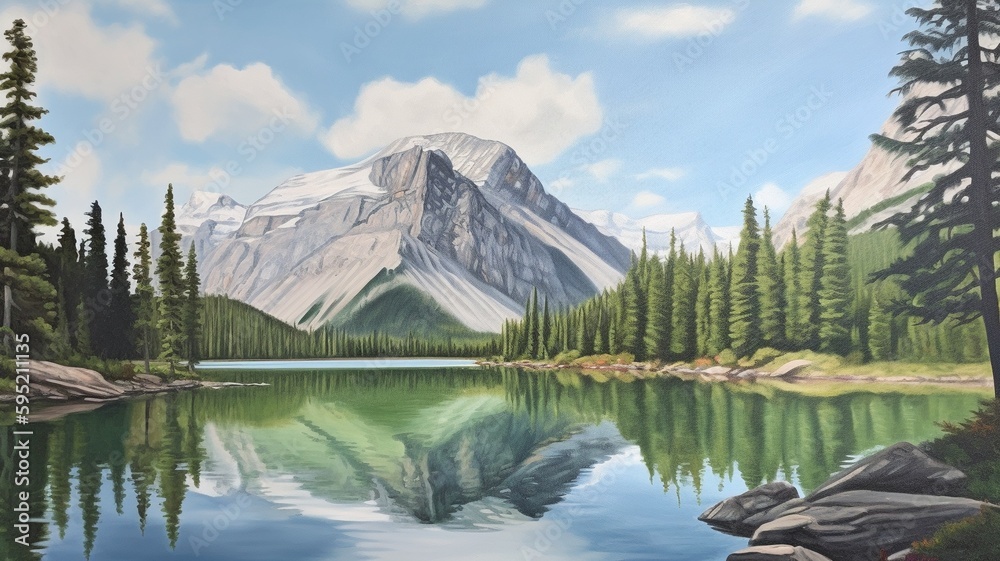 Canada's Banff oil painting. AI generator